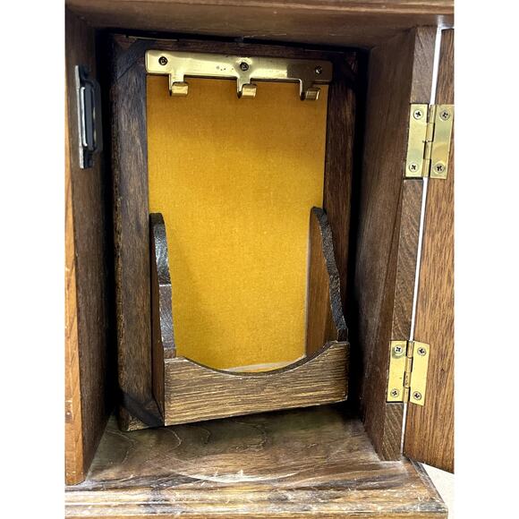 Vintage Wood Jewelry Box Floral Tapestry  3 drawers Necklace Ring Carousel - Picture 3 of 11